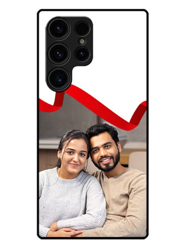 Custom Galaxy S23 Ultra 5G Custom Metal Phone CaseRed Ribbon Frame Design