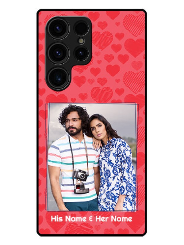 Custom Galaxy S23 Ultra 5G Custom Metal Phone CaseWith Red Heart Symbols Design