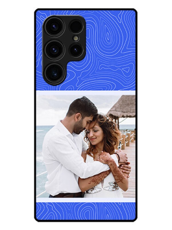 Custom Galaxy S23 Ultra 5G Custom Metal Phone CaseCurved Line Art With Blue And White Design