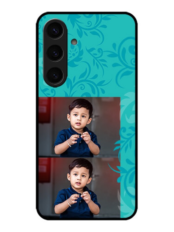 Custom Galaxy S24 5G Custom Metal Phone CaseWith Photo And Green Floral Design