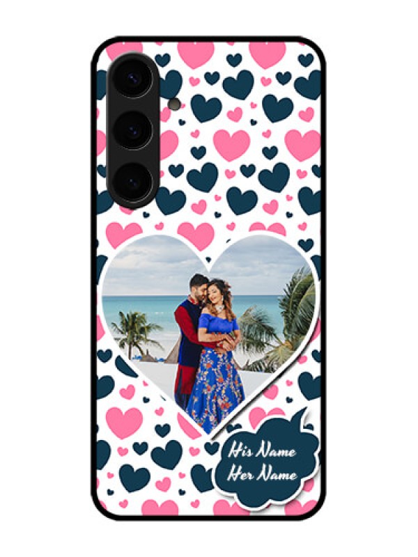 Custom Galaxy S24 Plus 5G Custom Metal Phone CasePink and Blue Heart Design