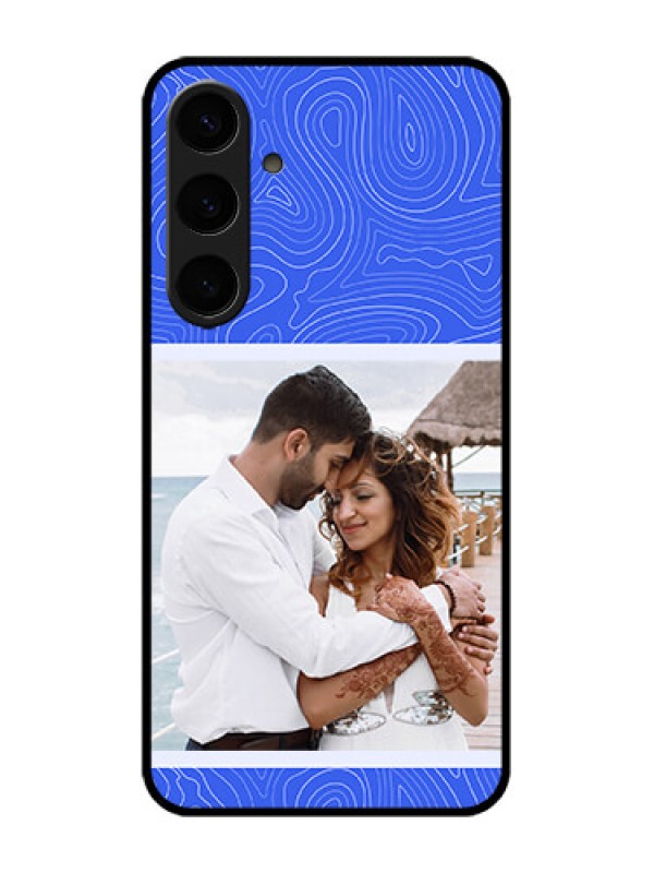 Custom Galaxy S24 Plus 5G Custom Metal Phone CaseCurved Line Art With Blue And White Design