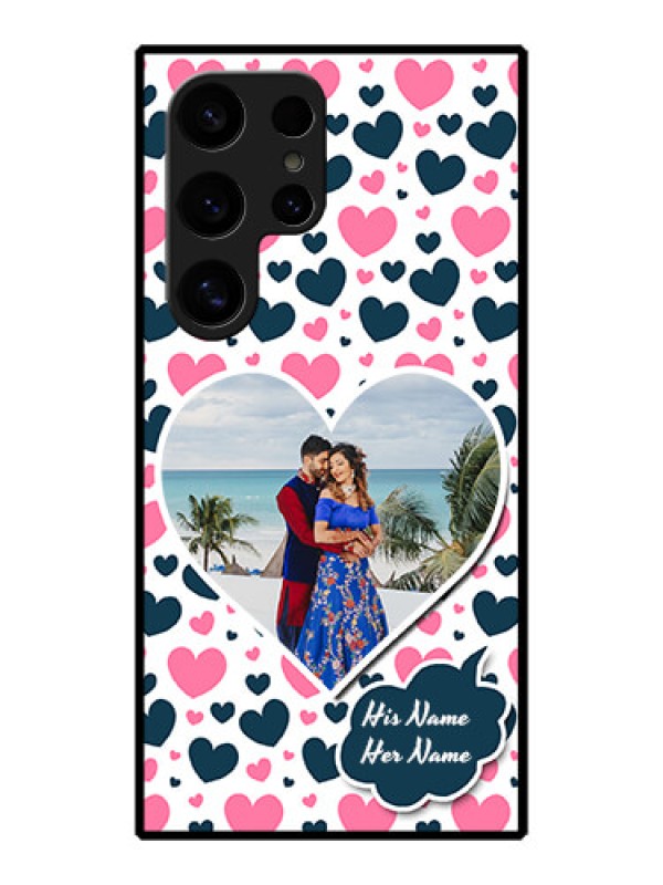 Custom Galaxy S24 Ultra 5G Custom Metal Phone Case - Pink and Blue Heart Design