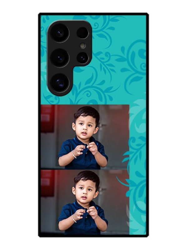 Custom Galaxy S24 Ultra 5G Custom Metal Phone Case - With Photo And Green Floral Design