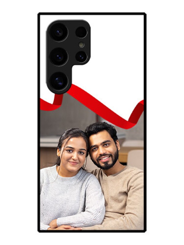 Custom Galaxy S24 Ultra 5G Custom Metal Phone Case - Red Ribbon Frame Design