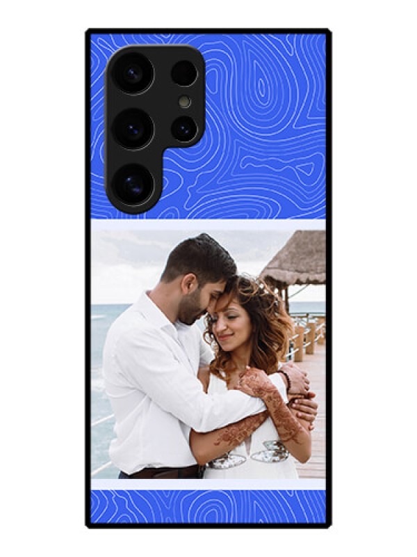 Custom Galaxy S24 Ultra 5G Custom Metal Phone Case - Curved Line Art With Blue And White Design