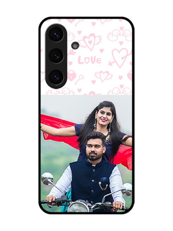 Custom Galaxy S25 5G Custom Metal Phone Case - Pink Flying Heart Design