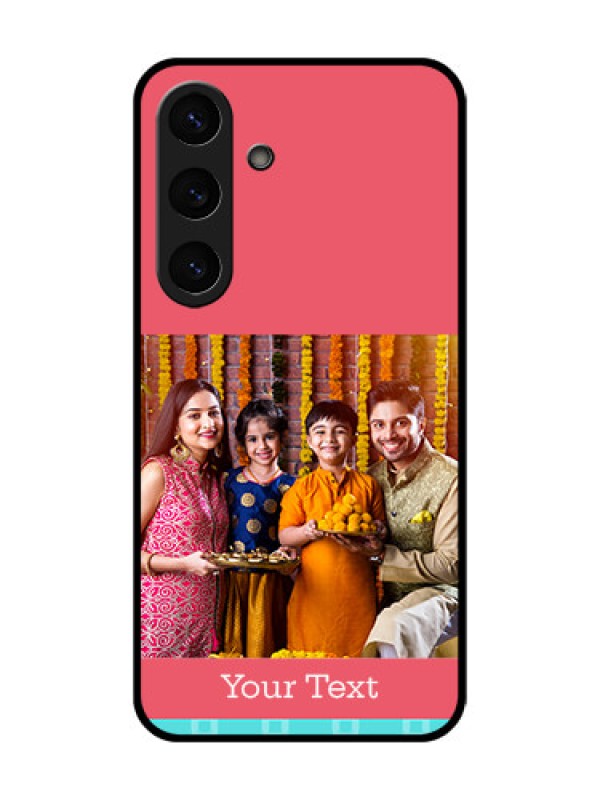 Custom Galaxy S25 Plus 5G Custom Metal Phone Case - Peach and Blue Color Design