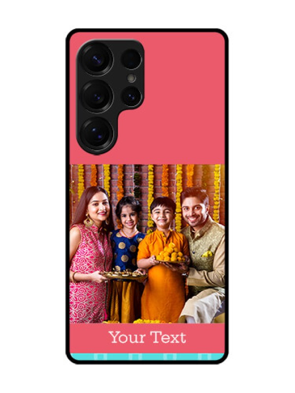 Custom Galaxy S25 Ultra 5G Custom Metal Phone Case - Peach and Blue Color Design