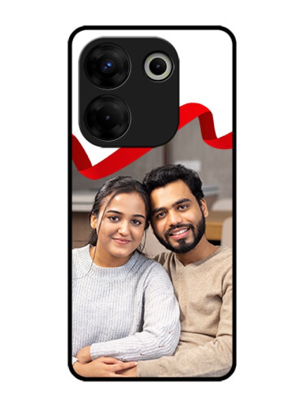 Custom Tecno Camon 20 Pro Custom Metal Phone CaseRed Ribbon Frame Design