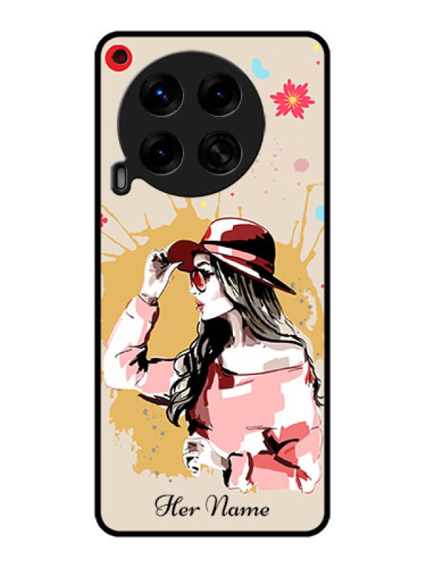 Custom Tecno Camon 30 5G Custom Metal Phone CaseWomen With Pink Hat Design