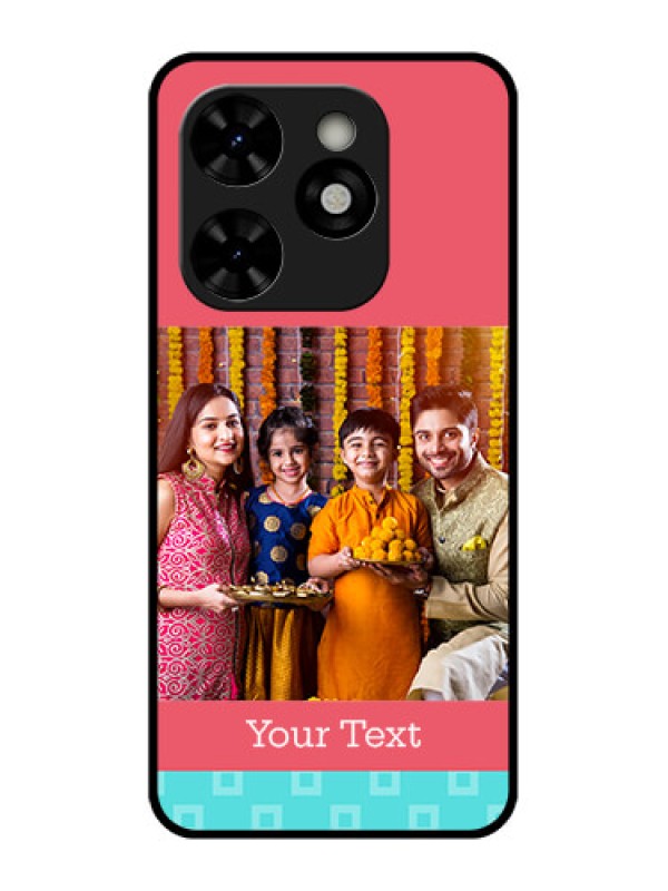 Custom Tecno Pop 8 Custom Metal Phone Case - Peach and Blue Color Design