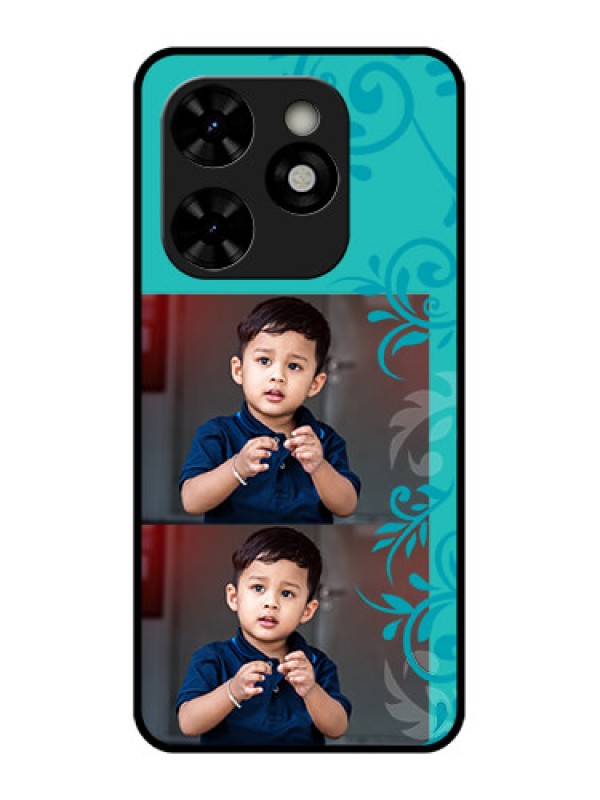 Custom Tecno Pop 8 Custom Metal Phone Case - With Photo And Green Floral Design