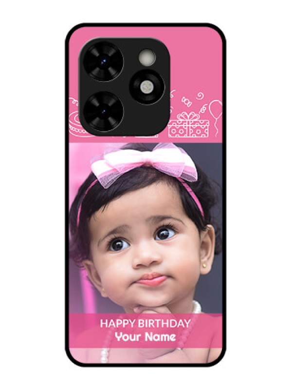 Custom Tecno Pop 8 Custom Metal Phone Case - With Birthday Line Art Design