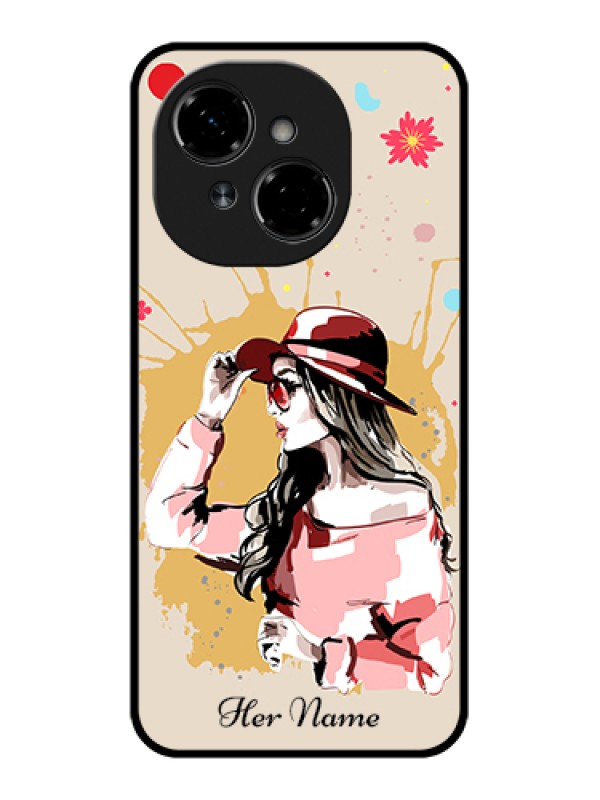 Custom Tecno Pop 9 4G Custom Metal Phone Case - Women With Pink Hat Design