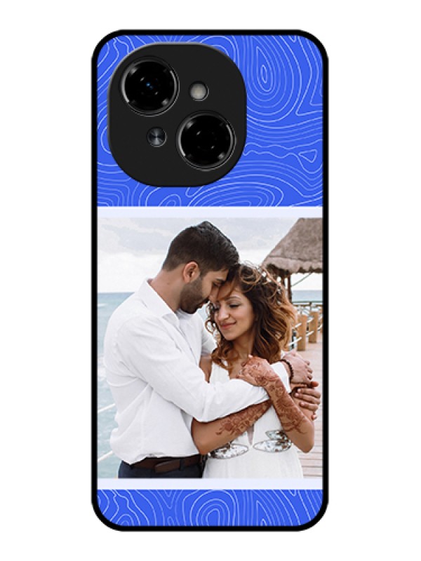 Custom Tecno Pop 9 4G Custom Metal Phone Case - Curved Line Art With Blue And White Design