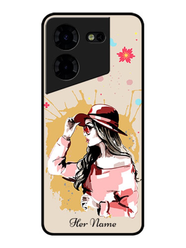 Custom Tecno Pova 5 Pro 5G Custom Metal Phone CaseWomen With Pink Hat Design