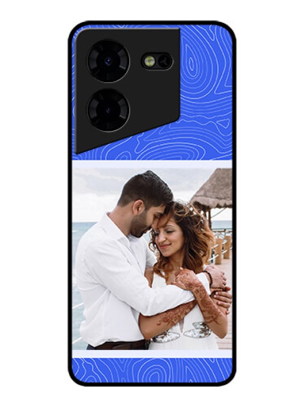 Custom Tecno Pova 5 Pro 5G Custom Metal Phone CaseCurved Line Art With Blue And White Design