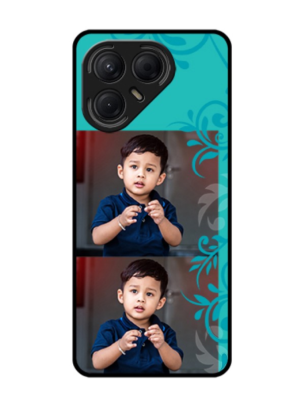 Custom Tecno Pova 7 5G Custom Metal Phone Case - With Photo And Green Floral Design