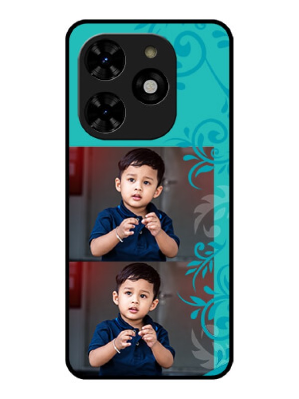 Custom Tecno Spark 20C Custom Metal Phone CaseWith Photo And Green Floral Design