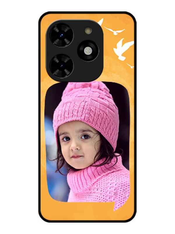 Custom Tecno Spark 20C Custom Metal Phone CaseWater Color Design With Bird Icons