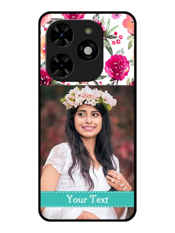 Custom Tecno Spark 20C Custom Metal Phone CaseWater Colors Floral Design