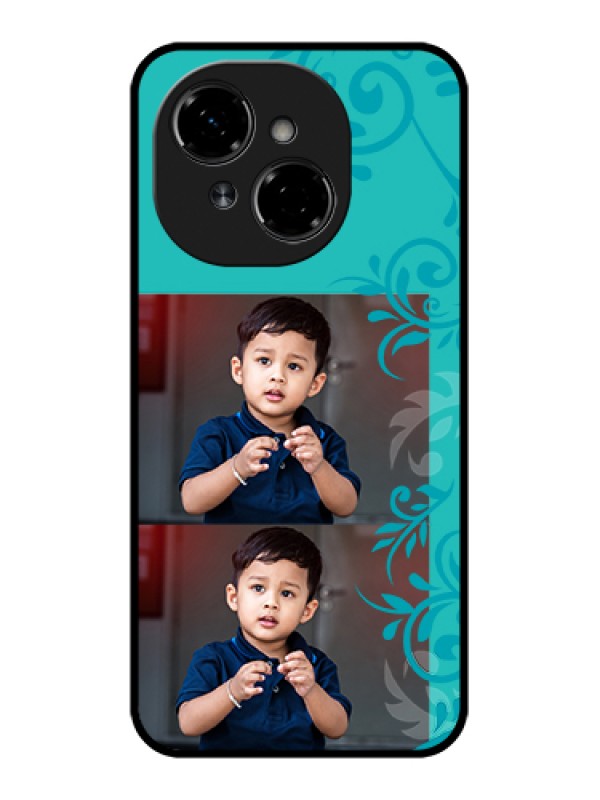 Custom Tecno Spark Go 1 Custom Metal Phone Case - With Photo And Green Floral Design