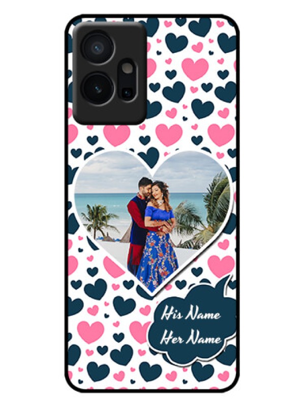 Custom Vivo T1 5G Custom Metal Phone Case - Pink and Blue Heart Design