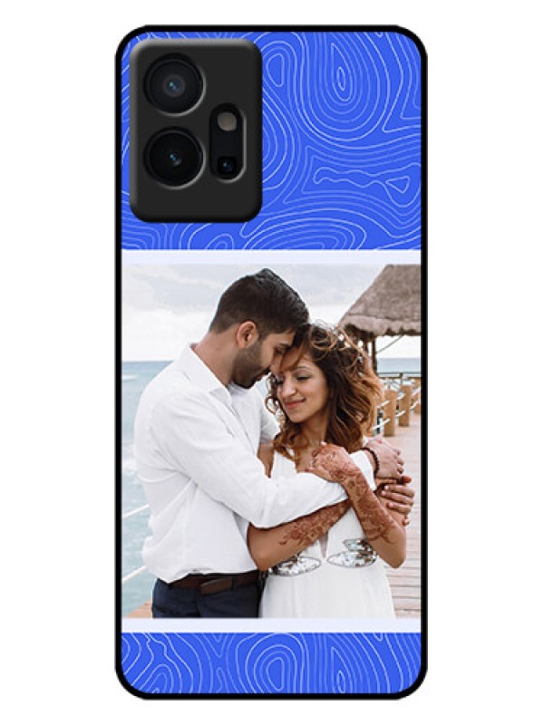 Custom Vivo T1 5G Custom Metal Phone Case - Curved Line Art With Blue And White Design