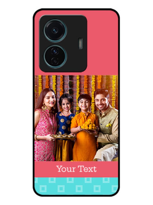 Custom Vivo T1 Pro 5G Custom Metal Phone Case - Peach and Blue Color Design