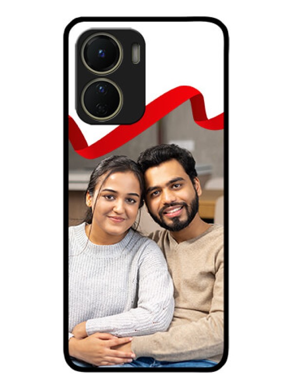 Custom Vivo T2x 5G Custom Metal Phone Case - Red Ribbon Frame Design