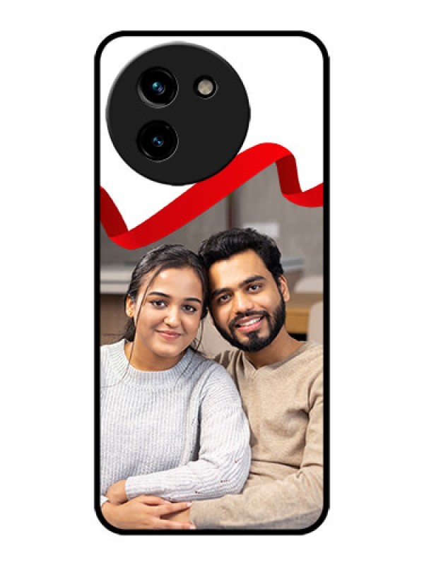 Custom Vivo T3x 5G Custom Metal Phone CaseRed Ribbon Frame Design