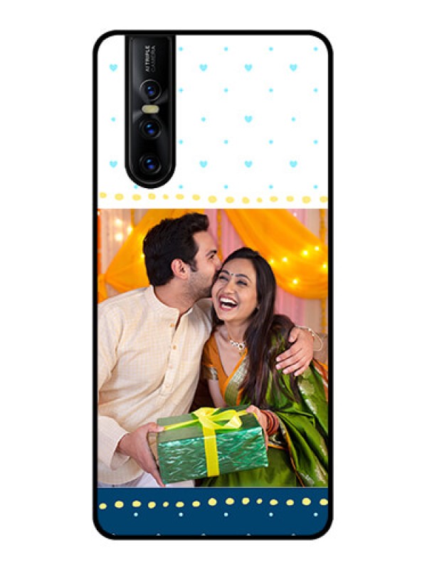 Custom Vivo V15 Pro Custom Metal Phone CaseWhite And Blue Abstract Design