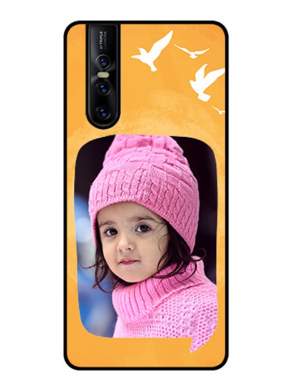 Custom Vivo V15 Pro Custom Metal Phone CaseWater Color Design With Bird Icons