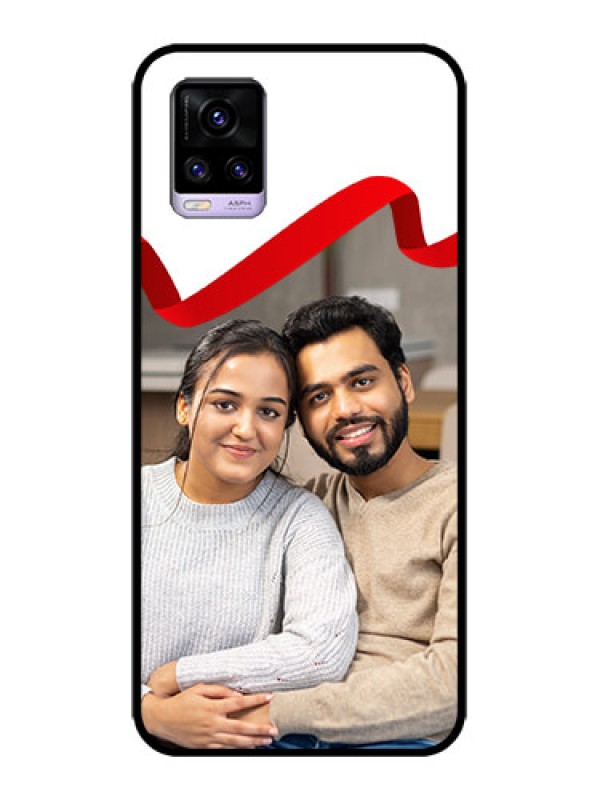 Custom Vivo V20 Custom Metal Phone CaseRed Ribbon Frame Design