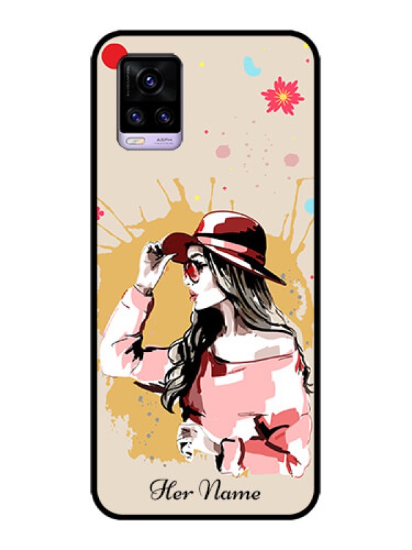 Custom Vivo V20 Custom Metal Phone CaseWomen With Pink Hat Design