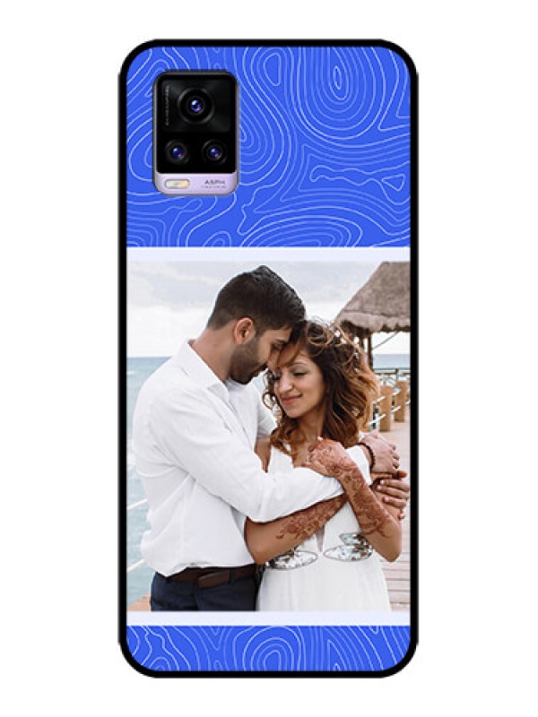 Custom Vivo V20 Custom Metal Phone CaseCurved Line Art With Blue And White Design