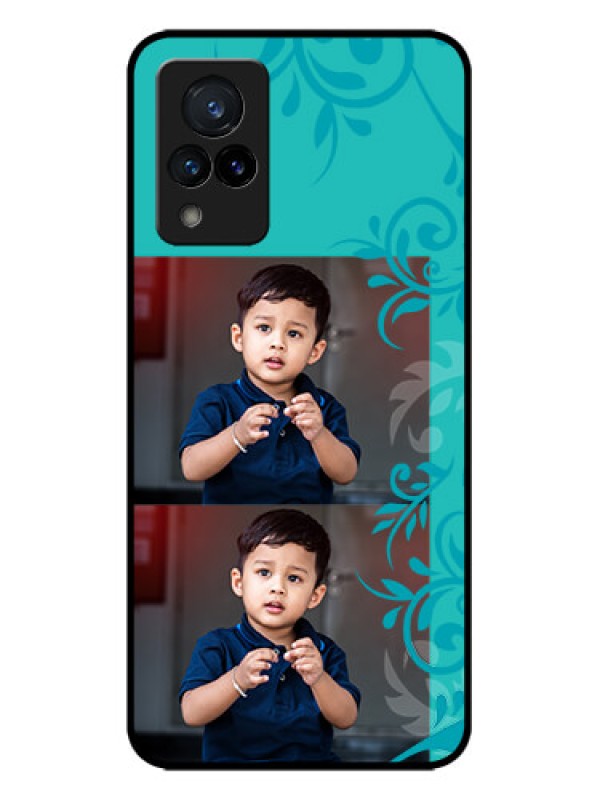 Custom Vivo V21 5G Custom Metal Phone CaseWith Photo And Green Floral Design