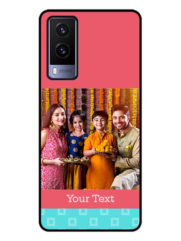 Custom Vivo V21e 5G Custom Metal Phone CasePeach and Blue Color Design