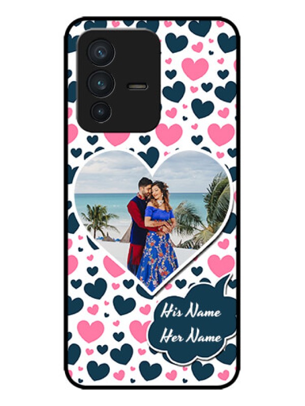 Custom Vivo V23 5G Custom Metal Phone CasePink and Blue Heart Design