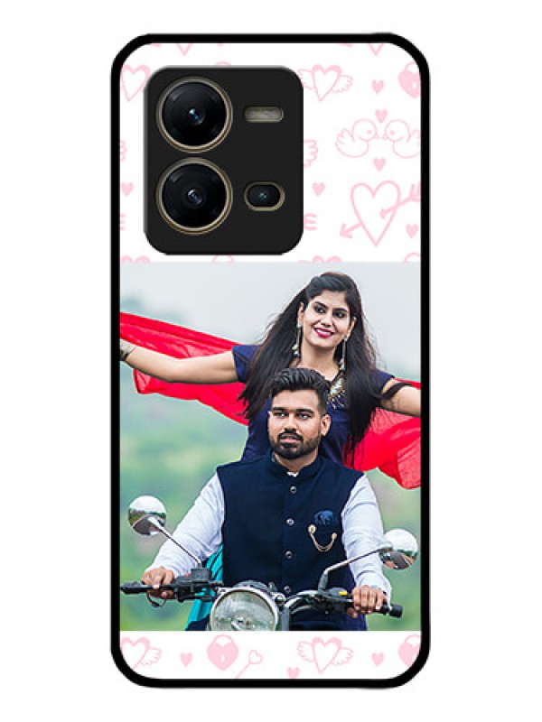 Custom Vivo V25 5G Custom Metal Phone CasePink Flying Heart Design