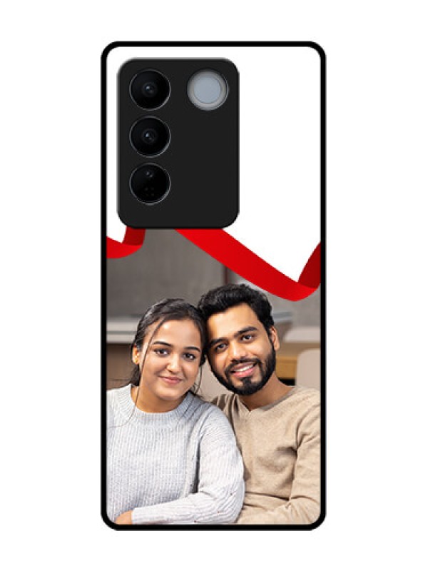 Custom Vivo V27 Pro Custom Metal Phone CaseRed Ribbon Frame Design