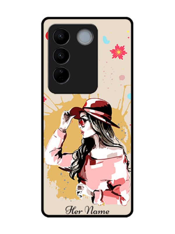 Custom Vivo V27 Pro Custom Metal Phone CaseWomen With Pink Hat Design