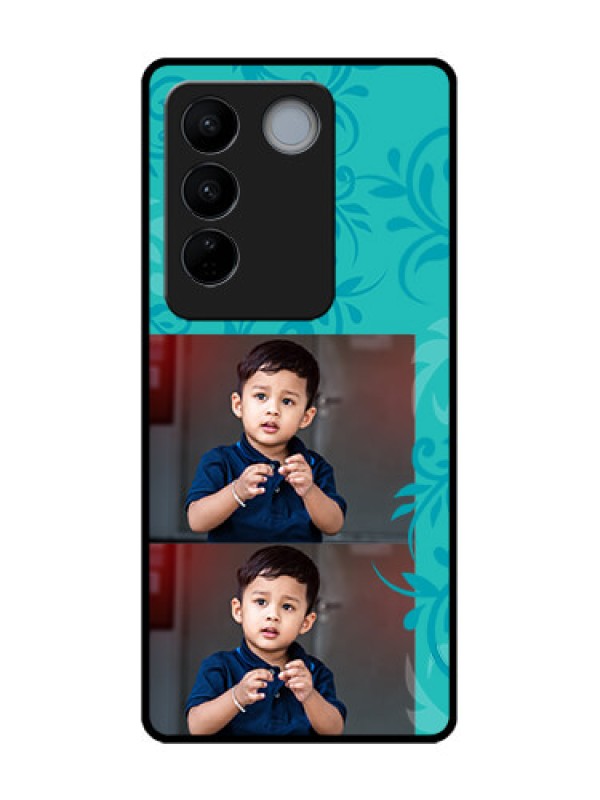 Custom Vivo V27 Custom Metal Phone CaseWith Photo And Green Floral Design