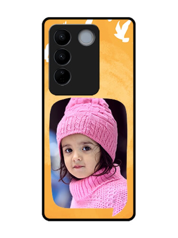 Custom Vivo V27 Custom Metal Phone CaseWater Color Design With Bird Icons