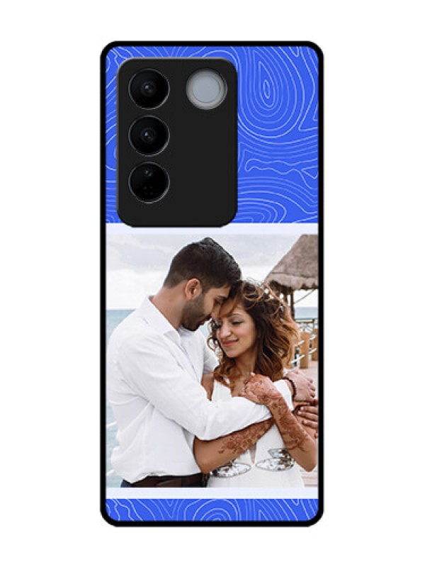 Custom Vivo V27 Custom Metal Phone CaseCurved Line Art With Blue And White Design