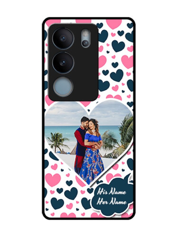Custom Vivo V29 5G Custom Metal Phone Case - Pink and Blue Heart Design