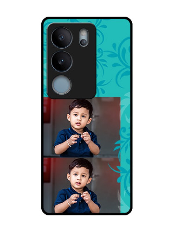 Custom Vivo V29 5G Custom Metal Phone Case - With Photo And Green Floral Design