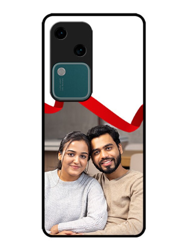 Custom Vivo V30 5G Custom Metal Phone CaseRed Ribbon Frame Design