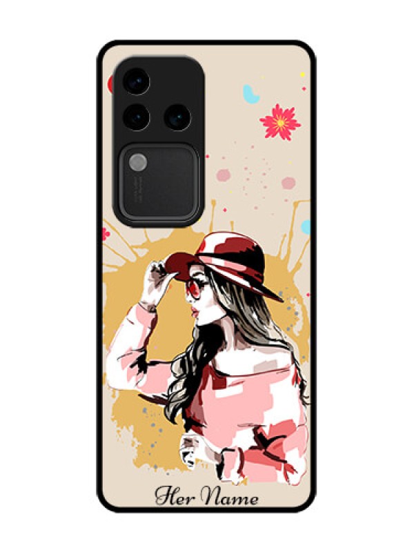 Custom Vivo V30 Pro 5G Custom Metal Phone Case - Women With Pink Hat Design